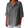 2025 Amazon Transfronterizo Europeo y Americano Primavera y Otoño Nueva Camiseta Holgada Cómoda Casual Cuello en V Top con Botones para Mujer