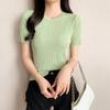 Verão 2026 Novo Estilo Gola Redonda Slim Fit Malha Fina de Manga Curta Blusa Feminina Curta Camiseta de Seda Gelada Feminina Top Ins