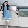Conjunto de Vestido para Meninas 2025 Verão Boneca Menina Saia Curta Saia Plissada de Botão Shorts Anti-Luz com Renda