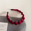 Faixa de Cabelo Veludo Vermelho Brilhante Pérola com Vibração de Ano Novo, Presilha de Cabelo Alta, Acessório de Cabelo em Vermelho de Ano Novo