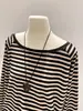Camiseta larga a rayas sin hombros, holgada, casual y relajada para mujer, nuevo estilo 2026, top a rayas sin hombros con bloques de color