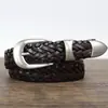 Cinto de Couro Trançado Feito à Mão Vintage Masculino Casual Fivela de Pino Versátil Unissex Cinto de Couro Genuíno