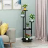 Estante de flores de pie para interiores para plantas verdes y colgantes, estante de flores de múltiples niveles para sala de estar, móvil con ruedas, estante de almacenamiento para balcón