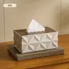 Caja de Pañuelos de Lujo Ligero Flor de Ciruelo con Tapa de Madera, Caja de Pañuelos Multifuncional para Mesa de Centro de Sala de Estar, Caja Cuadrada de Servilletas Estilo Simple de Gama Alta