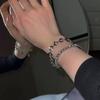 Pulsera de Doble Capa con Incrustaciones de Diamantes para Hombre Pulsera Metálica Estilo Frío Ins para Mujer Pulsera de Estilo Personalizado Joyería Versátil