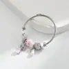 Nova Pulseira de Aço Inoxidável Prateada Panjia para Mulheres com Pingente Fofo de Gatinho em Liga de Pérola Pulseira Ajustável