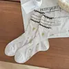 Nuevos Calcetines para Mujer Hechos de Algodón Peinado, Estilo Delgado Primavera/Verano, Longitud Media Pantorrilla, Borde Fruncido Estilo Japonés, Calcetines Largos Vintage, Estilo Trendy Ins