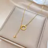[Aço titânio corpo inteiro] Colar de ouro maciço estilo simples com borla de gato feminino ins celebridade da internet acessórios de corrente para clavícula
