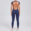 Mono de Yoga Ajustado de Secado Rápido Europeo y Americano, Traje de Yoga de una Pieza, Manga Corta, Espalda Descubierta, Levantamiento de Glúteos, Traje Deportivo para Fitness