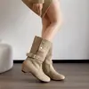 Botas de Cano Curto Maillard Retrô Femininas 2026 Outono Novo Estilo Aumento Oculto de Altura Botas Martin Retrô Emagrecedoras Botas Western Empilhadas