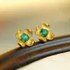 Pendientes de plata 925 con malaquita diseño pendientes aguja de plata alta gama verde temperamento joyería al por mayor pendientes de moda