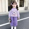 Conjunto Kuromi Feminino Primavera e Outono 2026 Estilo Coreano Tendência Campus Desenho Animado Conjunto de Duas Peças Dropshipping Moda Infantil