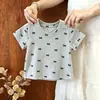 Camiseta de verano de manga corta para niña, top infantil elegante y moderno de estilo coreano con fresco diseño de lazo y lunares