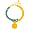Loja de ouro Puzuo com contas de vidro de apatita palavras de boa sorte estilo Xizang pingente de areia dourada método antigo pulseira para namorada
