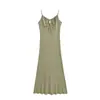 Vestido Básico de Mujer de Corte Ajustado a Media Pierna con Efecto Adelgazante, Estilo Elegante y Atractivo, Vestido con Correas Fruncidas y Lazos en el Cuello en V