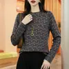 Camiseta interior de cuello redondo con estampado retro, estilo de moda nuevo de otoño para madres, disimula imperfecciones, adelgazante, manga larga, juvenil, top casual