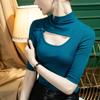2022 Otoño Nuevo cuello alto medio hueco camisa base para mujer manga media sexy primavera y otoño interior manga media camiseta estilo coreano