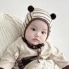 Gorro de bebé de doble pompón a rayas Benhui para primavera y otoño, gorro protector para recién nacidos, gorro para la cabeza para niños y niñas, gorro de palacio para bebé