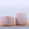 Taza de cera de cerámica con patrón de mármol rosa y blanco, forma recta, frasco de vela vacío para aromaterapia DIY