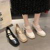 Zapatos Mary Jane de Tacón Alto 2023 primavera y verano nuevos retro tacón grueso medio zapatos de una sola capa tacones altos gran cantidad Congyou