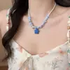 Collar de pentagrama con cuentas de piedra volcánica y estilo vacacional de playa para mujer, diseño dulce, cadena de clavícula de nicho