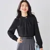 Camisa de satín, manga larga para mujer, elegante, con cuentas, capa base, diseño primavera/otoño 2026, camisa de gasa
