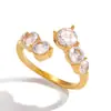 Anillo Redondo de Acero Inoxidable y Oro de 18K con Circonita Blanca Estilo Silencioso y Clásico Joyería Artesanal de Gama Alta Nicho Joyería Transfronteriza