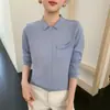 Atacado transfronteiriço outono e inverno 2025 novas malhas femininas, cor sólida, elegante, 16 pontos, com bolsos, cardigã de gola polo para o trabalho
