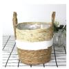 Cesta de Flores Tejida de Juncia Nórdica Adorno de Maceta para Sala de Estar Hogareña Cesta de Flores Tejida de Paja Cesto para Ropa Sucia Cesta de Almacenamiento de Juguetes