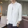 Camisa de Manga Larga para Hombre de Otoño Simple Casual Versátil de Botones Nostálgica Retro Nuevo Estilo Chino Color Sólido Estilo de la República de China