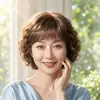 Peluca para mujeres de mediana edad y mayores, cabello corto rizado para damas, permanente de pera, cobertura completa de la cabeza, cabello humano real, cabello corto natural esponjoso con temperamento