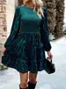 Comercio Exterior Amazon Otoño e Invierno 2025 Transfronterizo Europeo y Americano Vestido de Terciopelo para Mujer, Elegante y Gracioso Vestido de Longitud Media con Cuello Redondo