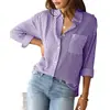 Comercio Exterior Europeo y Americano ropa de mujer 2024 Otoño Nuevo Amazon cárdigan a rayas top holgado casual camisa de manga larga para mujer