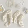 Meias brancas femininas de cano médio com renda de cano médio estilo JK com laço lotita meias fofas de menina japonesa