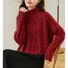 Suéter de punto retro con cuello alto retorcido, reduce la edad, para mujer, Otoño e Invierno 2025, nuevo estilo perezoso, suéter corto holgado para usar debajo