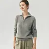 Suéter de Punto para Mujer con Solapa y Media Cremallera 75% Cachemir 25% Seda de Morera Hilo Jaspeado Estilo Holgado Perezoso