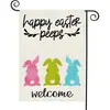 Arreglo de Ambiente de Pascua Bandera de Jardín Huevo de Dibujos Animados Conejo Decoración de Patio Bandera Bandera de Vacaciones Estampada en Lino