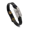Pulseira de Couro com Pingente Cruzado Estilo Americano, Joias com Botão de Pressão Vintage, Acessórios para Uso Casual Masculino Atacado