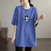 Camiseta de Manga Corta de Longitud Media Talla Grande para Mujer, Nuevo Estilo de Comercio Exterior Verano 2026, Corte Holgado, Adelgazante, Cubre las Caderas Top