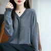 Suéter de Punto de Lana Fina para Mujer con Cuello en V Nuevo para Principios de Otoño Elegante Camisa de Capa Interior que Reduce la Edad