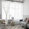 Cortina blanca de rayas finas estilo nórdico translúcida Ventana de mirador de balcón Sala de estar Cortina de gasa ligera prefabricada Cortina de gasa de 3.2 de alto ancho de puerta