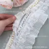 Encaje de Perlas de 9 cm de Ancho con Borde de Volantes Hecho a Mano DIY Material para Falda de Vestido de Boda, Cuello, Puño