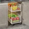 Carrito de cocina con estante de almacenamiento, de pie, móvil, cesta de verduras multicapa, estante de almacenamiento de frutas y verduras extraíble multifuncional