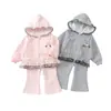 Conjunto con Capucha para Niña Primavera y Otoño Nuevo Bebé Chaqueta con Cremallera y Volantes Pantalones Acampanados Conjunto Elegante y Lindo para Niños