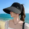 Sombrero de Sol de Verano Transpirable para Mujer con Ala Ancha para Ciclismo, Protección Solar Anti-UV, Sombrero de Sol de Copa Abierta que se Puede Atar en una Cola de Caballo
