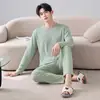 Pijama para hombre, algodón puro, primavera y otoño, manga larga y pantalón largo, nuevo conjunto de ropa para el hogar para hombre, simple y casual, se puede usar afuera