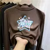 Camiseta térmica de forro polar para niña con cuello alto medio, ropa infantil de dibujos animados para primavera/otoño/invierno, top interior cálido para niños, moderno