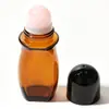 Botella dispensadora de aceite de ricino de vidrio ámbar de 50 ml, botella aplicadora roller de jade cristal rosa natural, botella aplicadora roller de cuarzo rosa