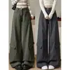 Diseño retro de otoño, pantalones casuales de pierna ancha y multibolsillos a la moda, cintura alta estilo americano, adelgazantes, corte holgado, pantalones de trabajo de pierna curva