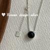 Nueva cadena de clavícula de Corea del Sur con cuentas de ágata negra en plata de ley S925, collar de amor de alta gama, combinable con todo.